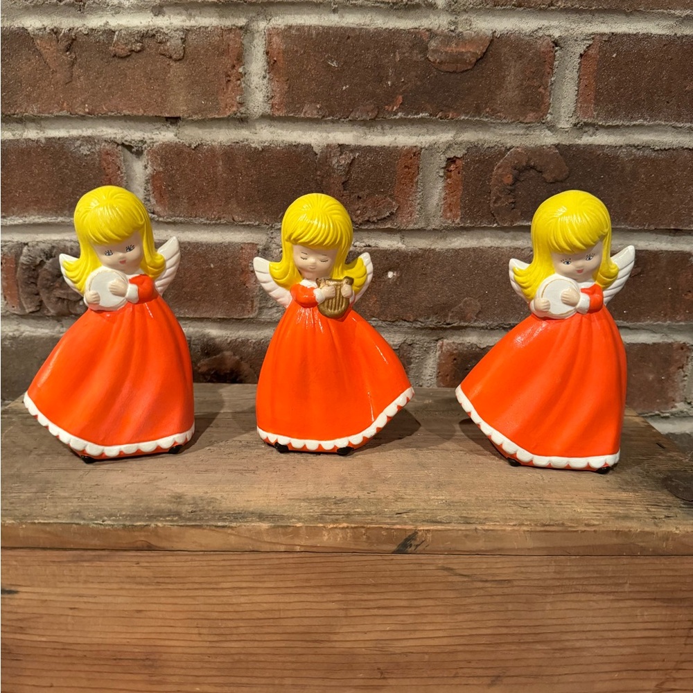 Set of 3 Vintage hand painted ceramic angels